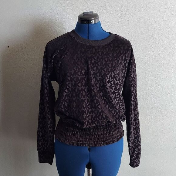 MICHAEL Michael Kors All Over Logo Velour Top Women’s Size XS - Black - Picture 1 of 7